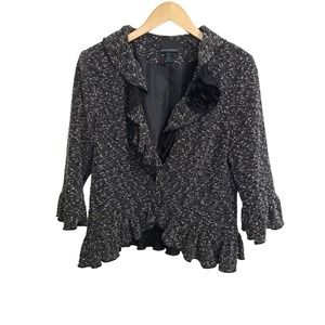 Cynthia Rowley Womens SZ L Gray Ruffle Neckline 3/4 Bell Sleeve Blazer w Flower